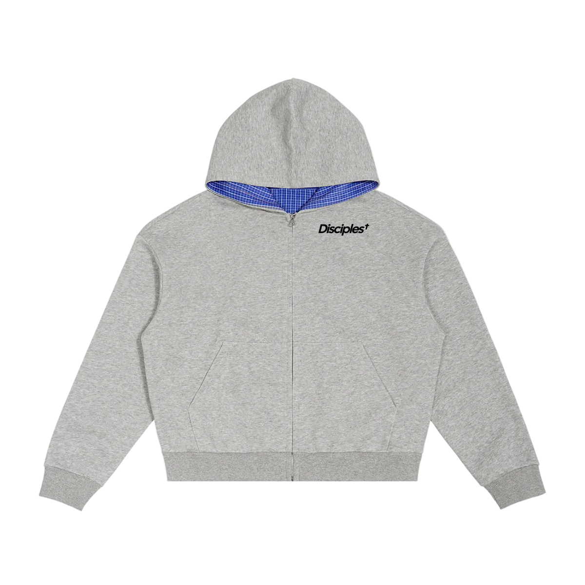 Disciples Contrast Plaid Boxy Zip Hoodie
