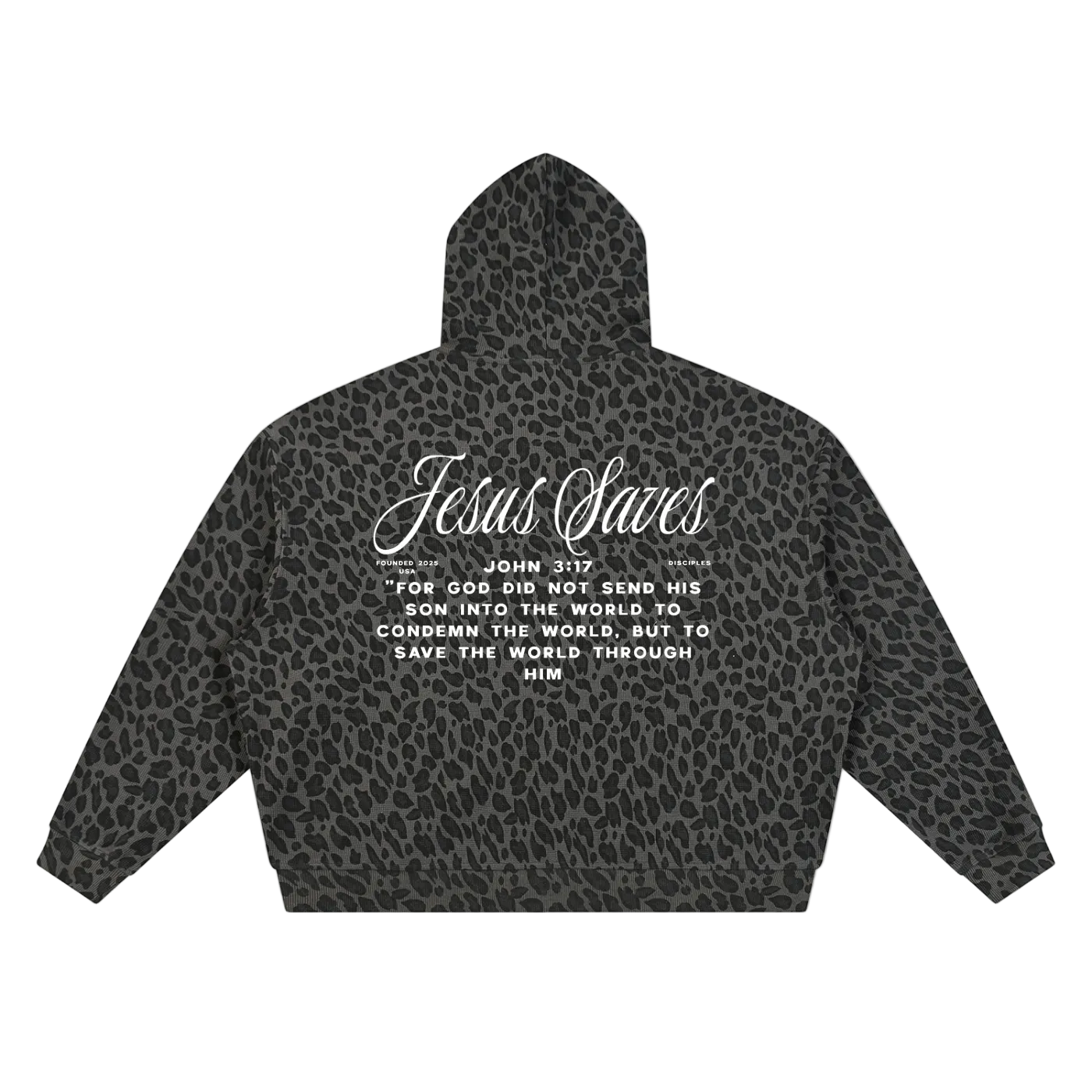 Unisex Leopard Print Waffle Full Zip Hoodie