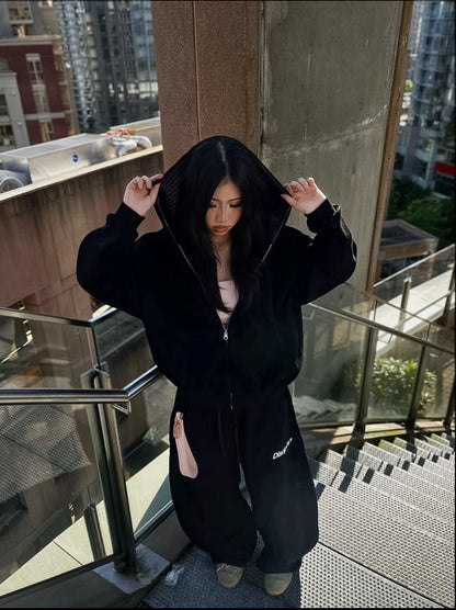 Disciples Contrast Plaid Boxy Zip Hoodie