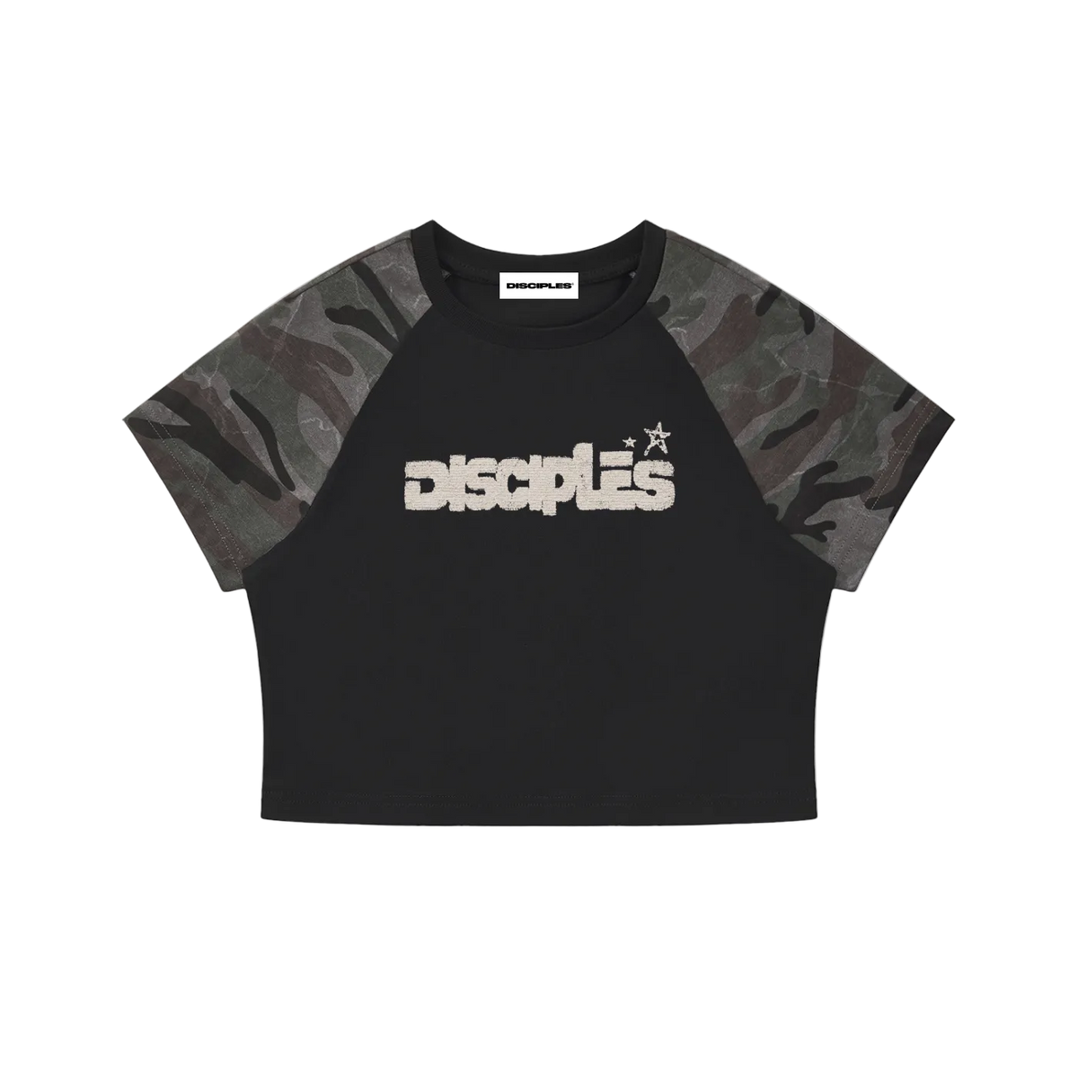 Disciples Women’s Camo Raglan Crop T-Shirt
