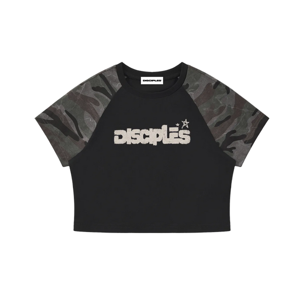 Disciples Women’s Camo Raglan Crop T-Shirt