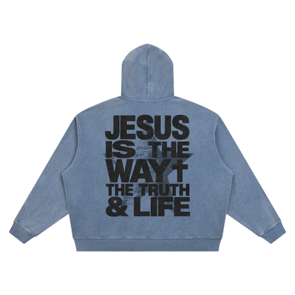 Jesus is the way Vintage Wash Waffle Boxy Hoodie
