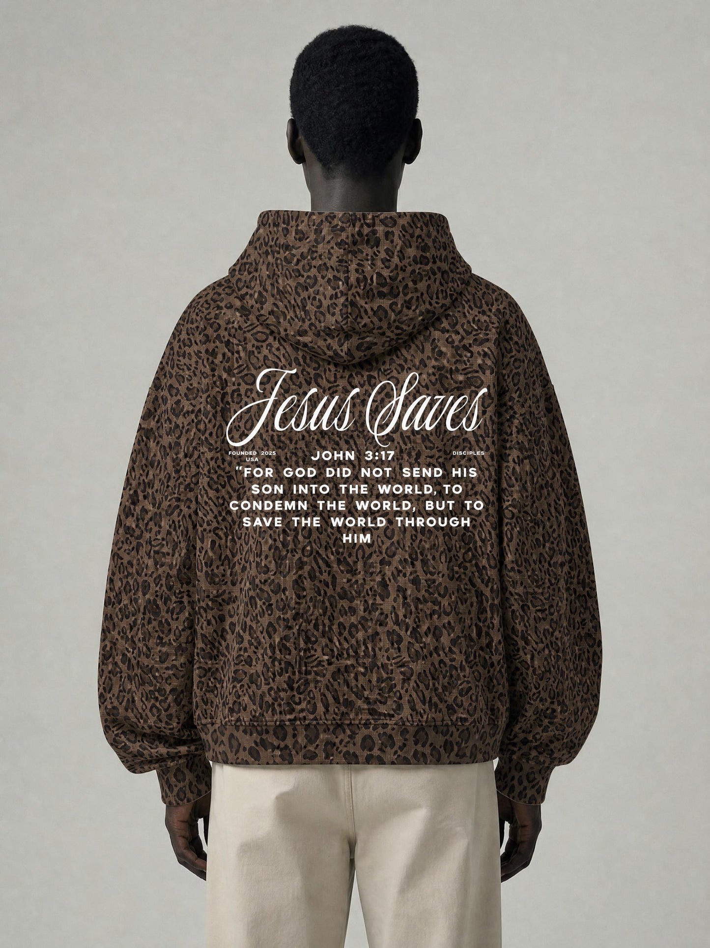 Jesus Saves Leopard Print Waffle Full Zip Hoodie