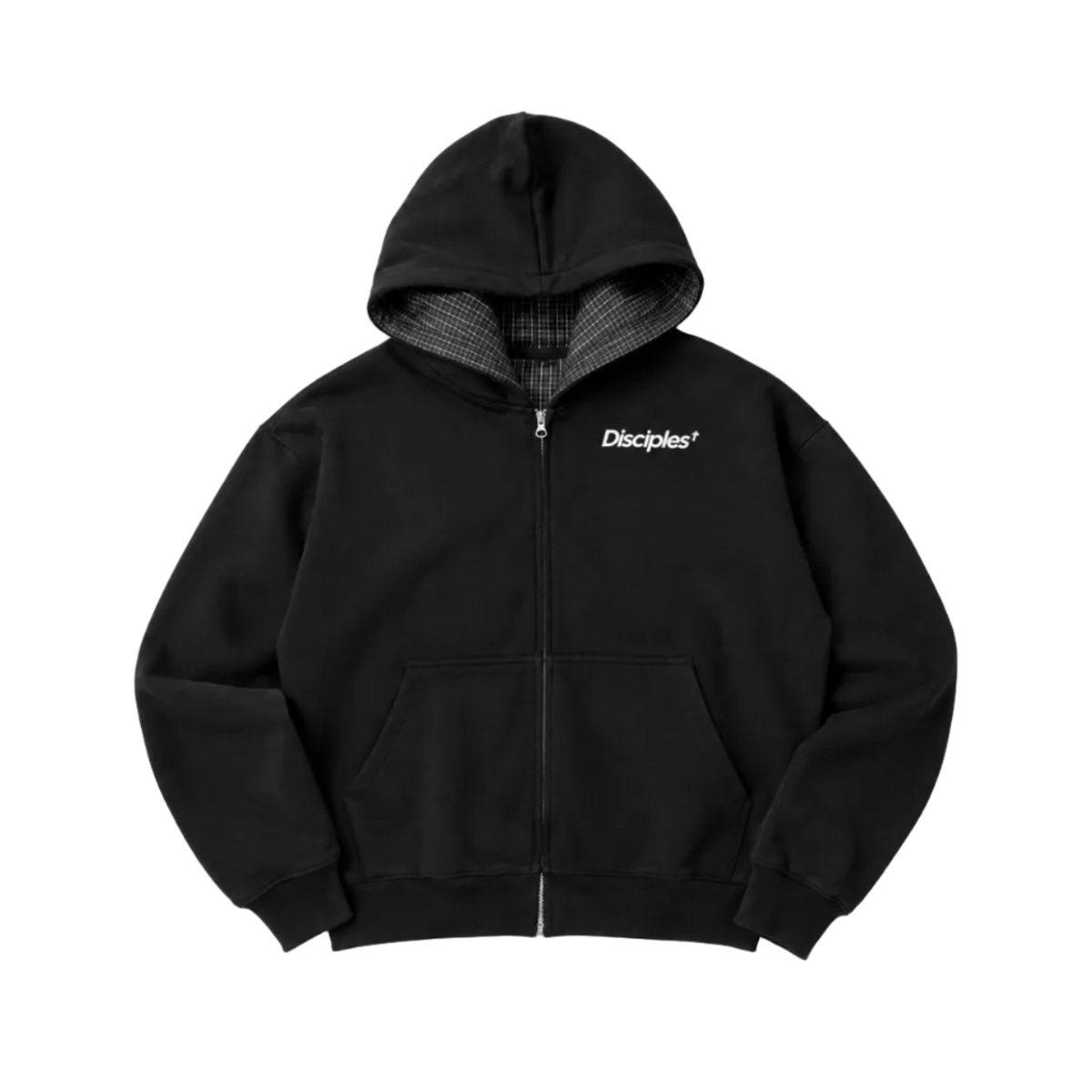 Contrast Plaid Boxy Zip Hoodie