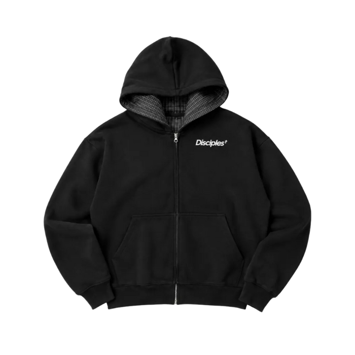 Disciples Contrast Plaid Boxy Zip Hoodie