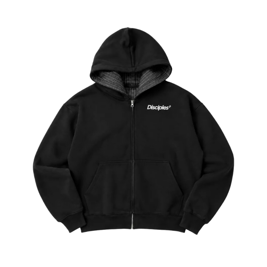 Contrast Plaid Boxy Zip Hoodie