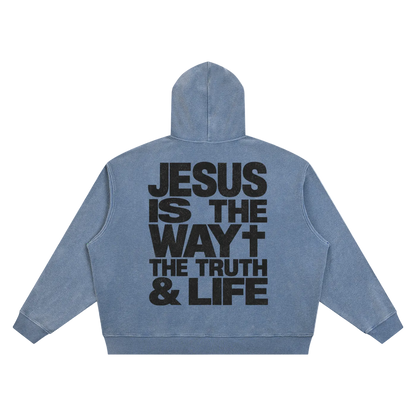 Jesus is the way Vintage Wash Waffle Boxy Hoodie