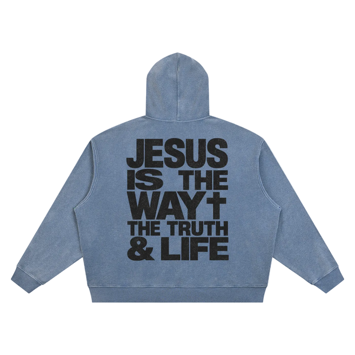 Jesus is the way Vintage Wash Waffle Boxy Hoodie