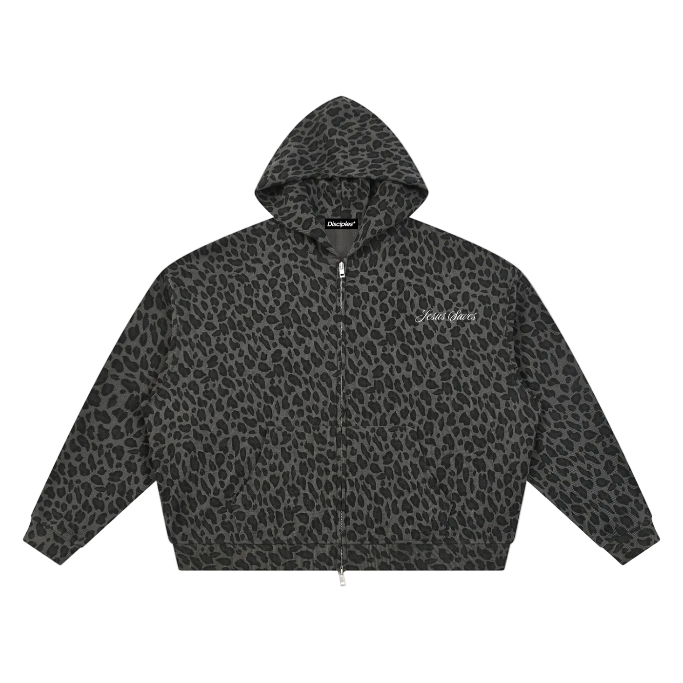 Unisex Leopard Print Waffle Full Zip Hoodie