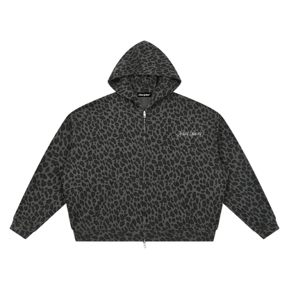 Unisex Leopard Print Waffle Full Zip Hoodie
