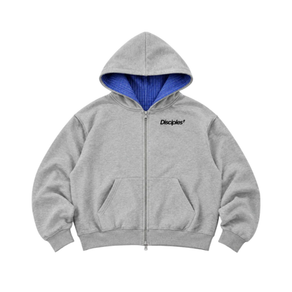 Contrast Plaid Boxy Zip Hoodie