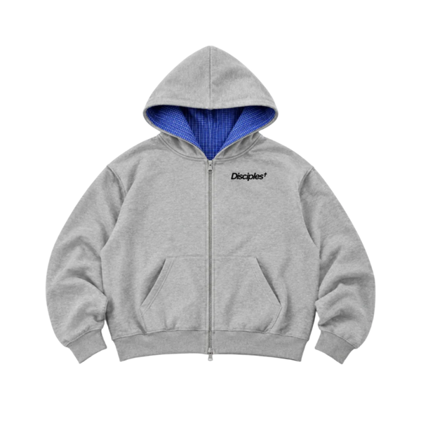 Disciples Contrast Plaid Boxy Zip Hoodie