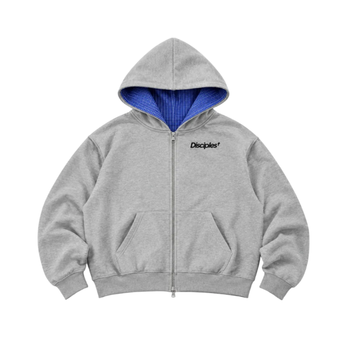 Disciples Contrast Plaid Boxy Zip Hoodie