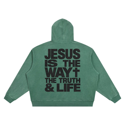 Jesus is the way Vintage Wash Waffle Boxy Hoodie