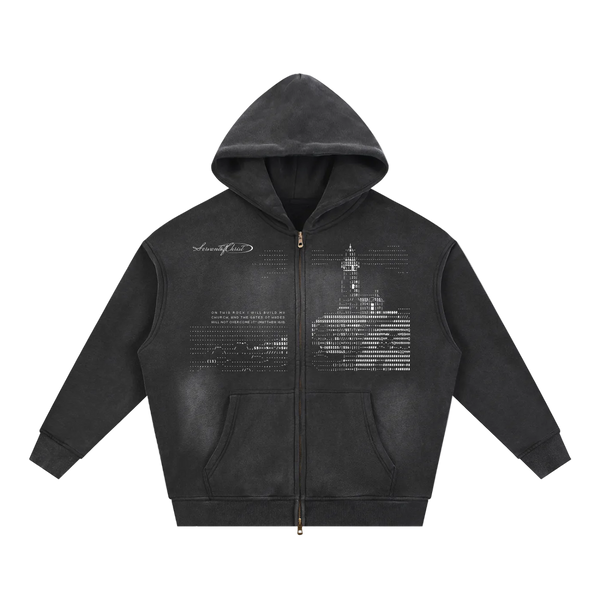 Matthew 16:18 Sunfade Two-way Zipper Boxy Fleece Hoodie