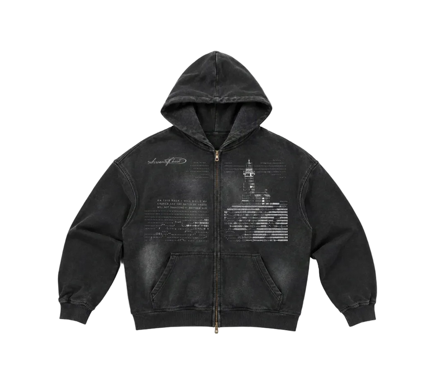 Matthew 16:18 Sunfade Two-way Zipper Boxy Fleece Hoodie