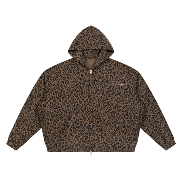 Jesus Saves Leopard Print Waffle Full Zip Hoodie
