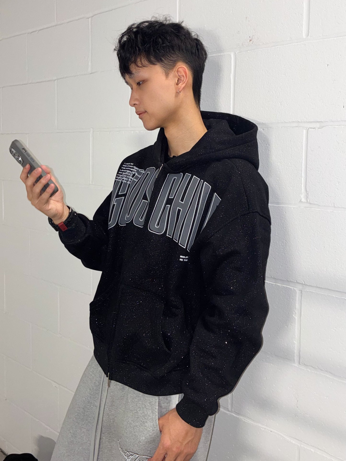 God's Child Sparkle Full Zip Boxy Hoodie