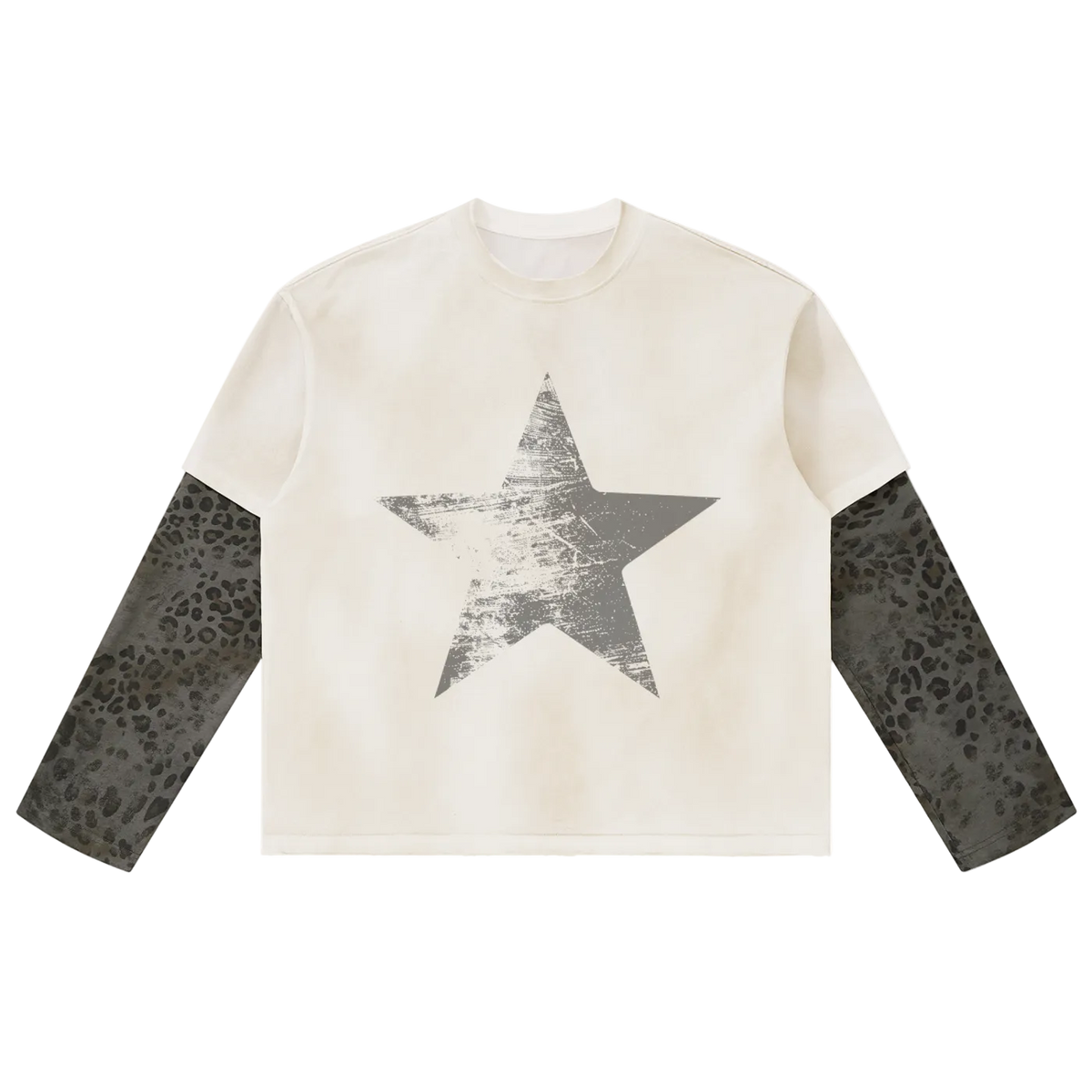 Star Leopard Paneled Layer T-Shirt