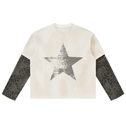 Star Leopard Paneled Layer T-Shirt
