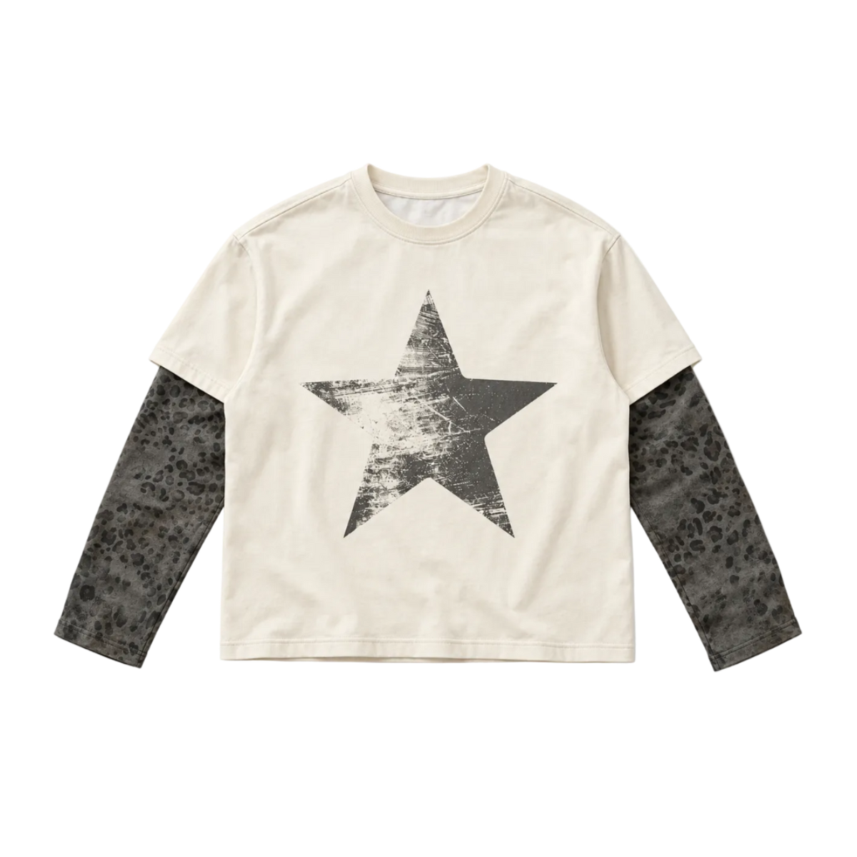 Star Leopard Paneled Layer T-Shirt