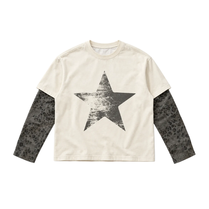 Star Leopard Paneled Layer T-Shirt