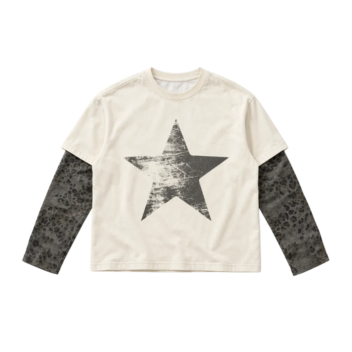 Star Leopard Paneled Layer T-Shirt