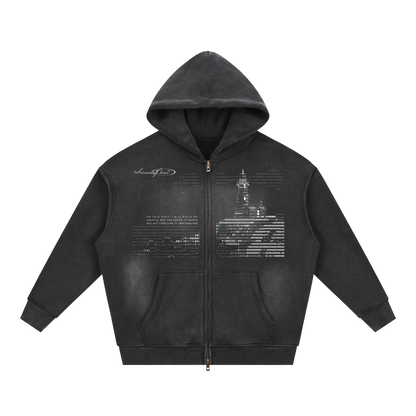 Matthew 16:18 Sunfade Two-way Zipper Boxy Fleece Hoodie
