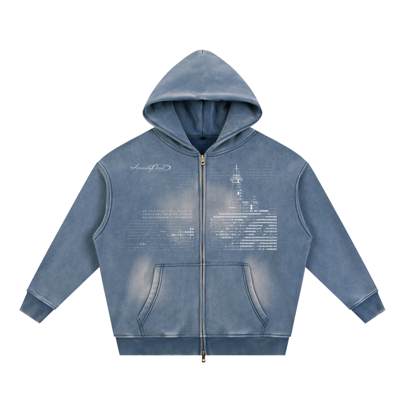 Matthew 16:18 Sunfade Two-way Zipper Boxy Fleece Hoodie