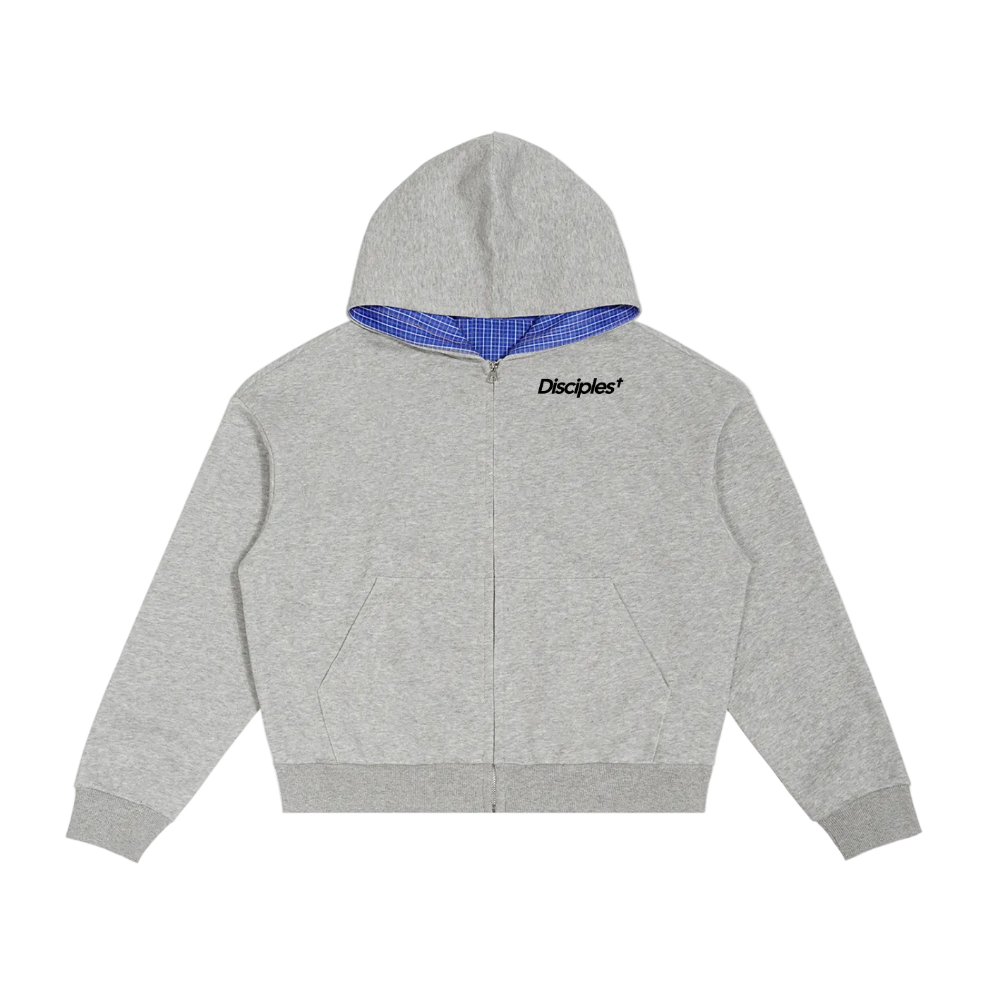 Contrast Plaid Boxy Zip Hoodie