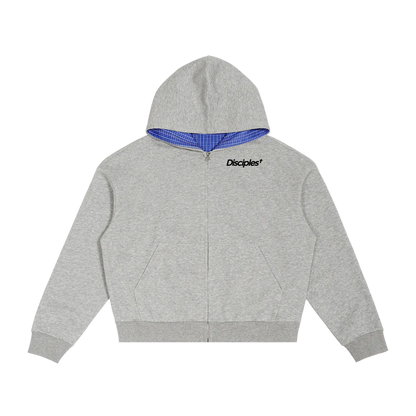 Contrast Plaid Boxy Zip Hoodie