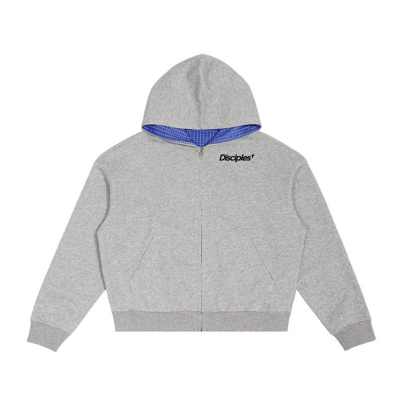 Contrast Plaid Boxy Zip Hoodie