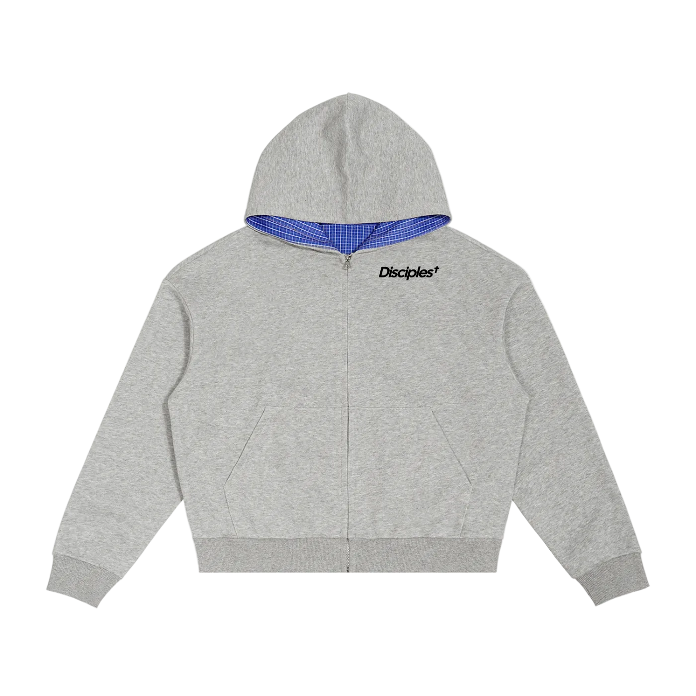 Disciples Contrast Plaid Boxy Zip Hoodie