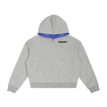 Disciples Contrast Plaid Boxy Zip Hoodie