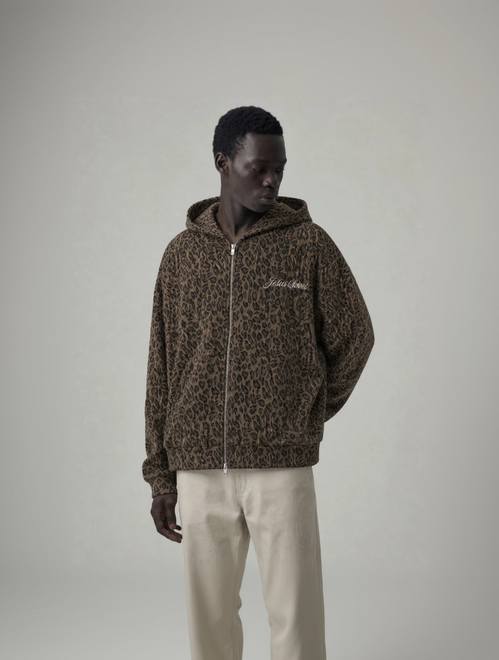 Jesus Saves Leopard Print Waffle Full Zip Hoodie