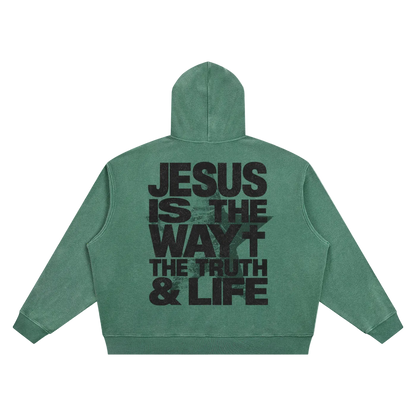 Jesus is the way Vintage Wash Waffle Boxy Hoodie