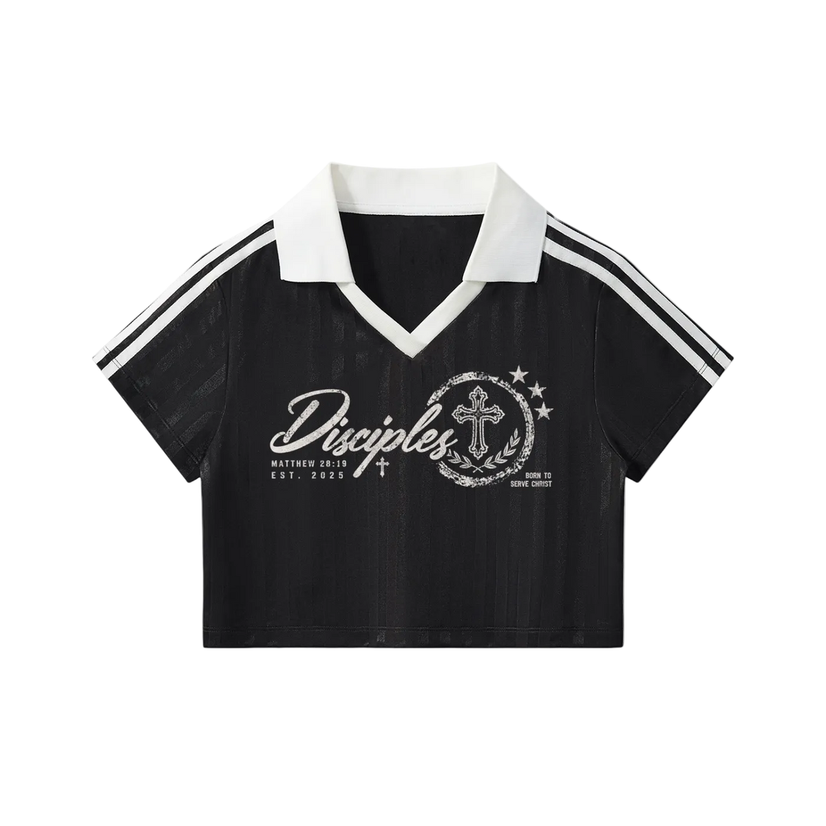 Disciples Jersey Contrast Collar Striped Cropped