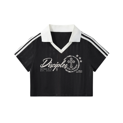 Disciples Jersey Contrast Collar Striped Cropped