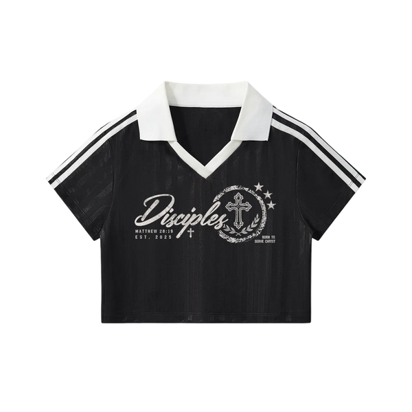 Disciples Jersey Contrast Collar Striped Cropped