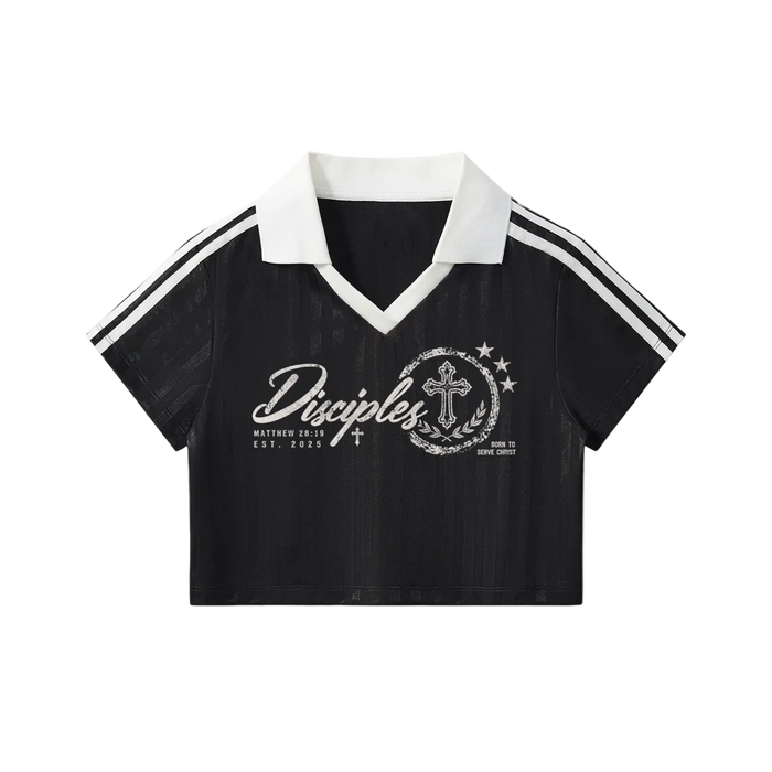 Disciples Jersey Contrast Collar Striped Cropped