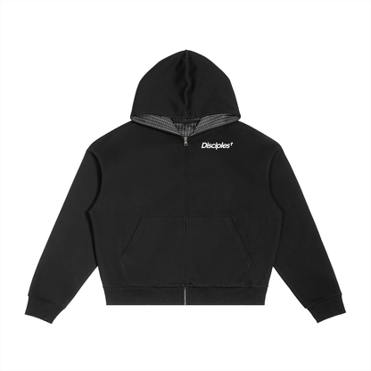 Contrast Plaid Boxy Zip Hoodie