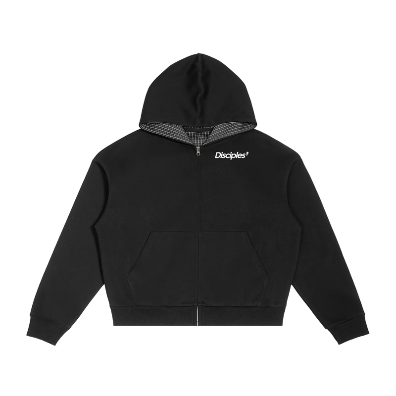 Contrast Plaid Boxy Zip Hoodie