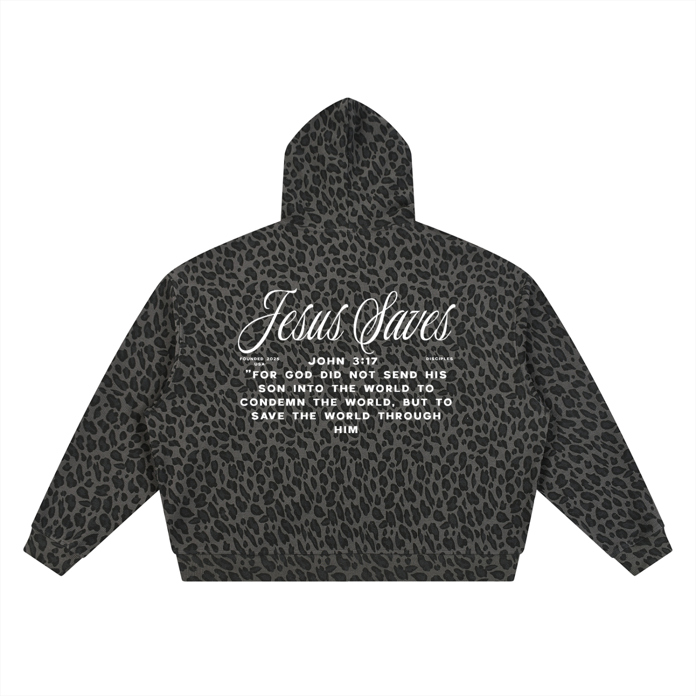 Jesus Saves Leopard Print Waffle Full Zip Hoodie