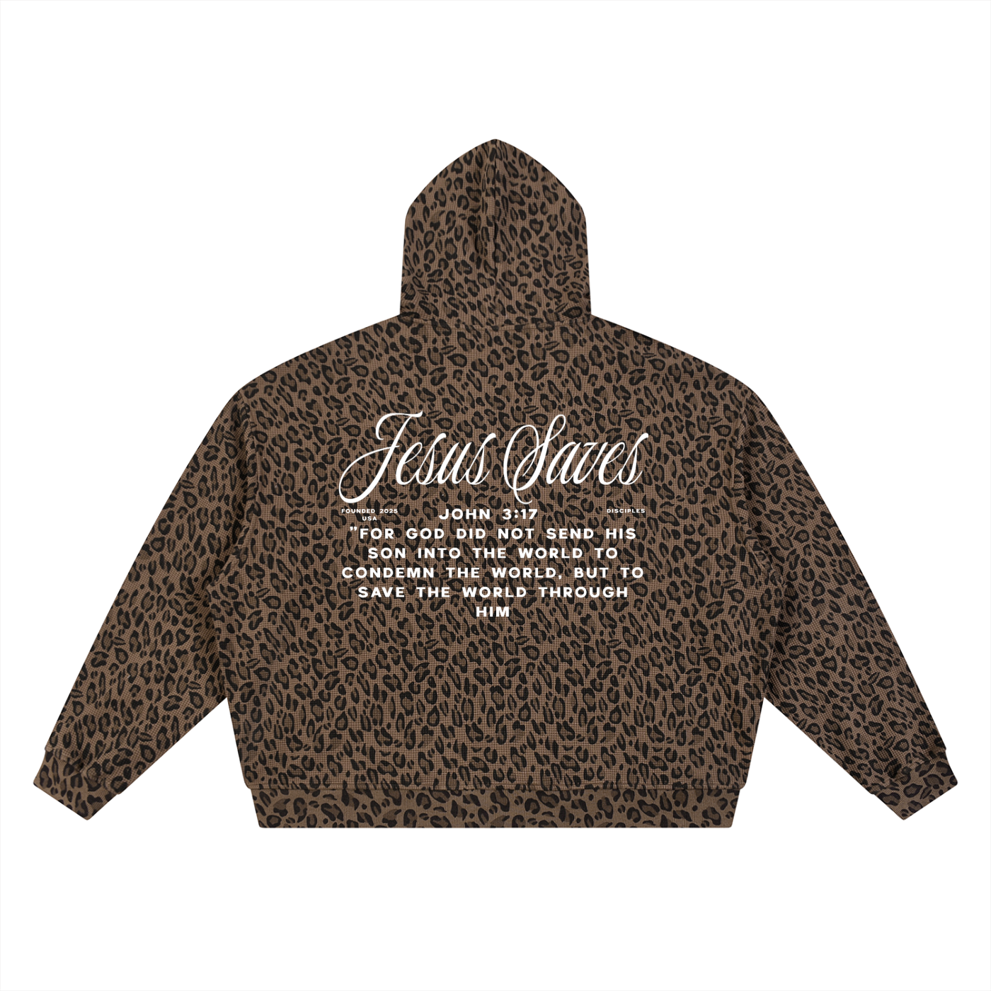 Jesus Saves Leopard Print Waffle Full Zip Hoodie