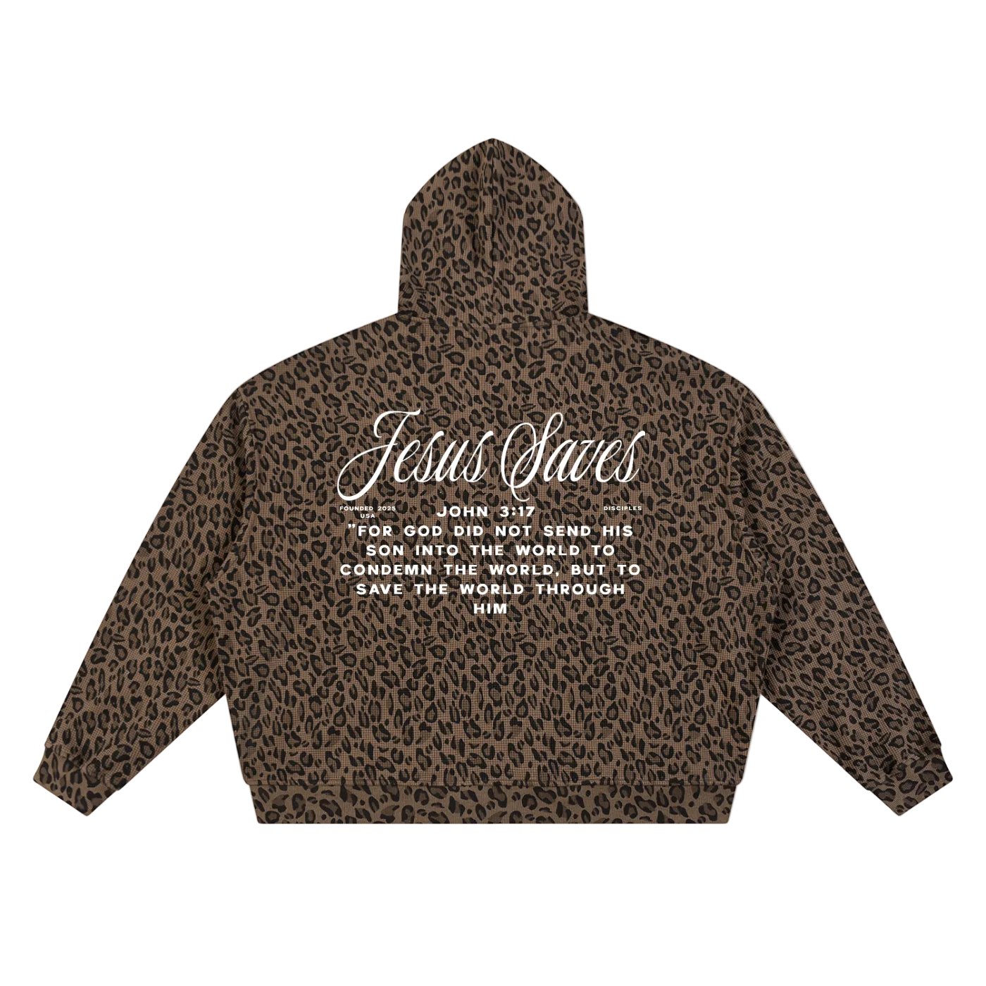 Unisex Leopard Print Waffle Full Zip Hoodie