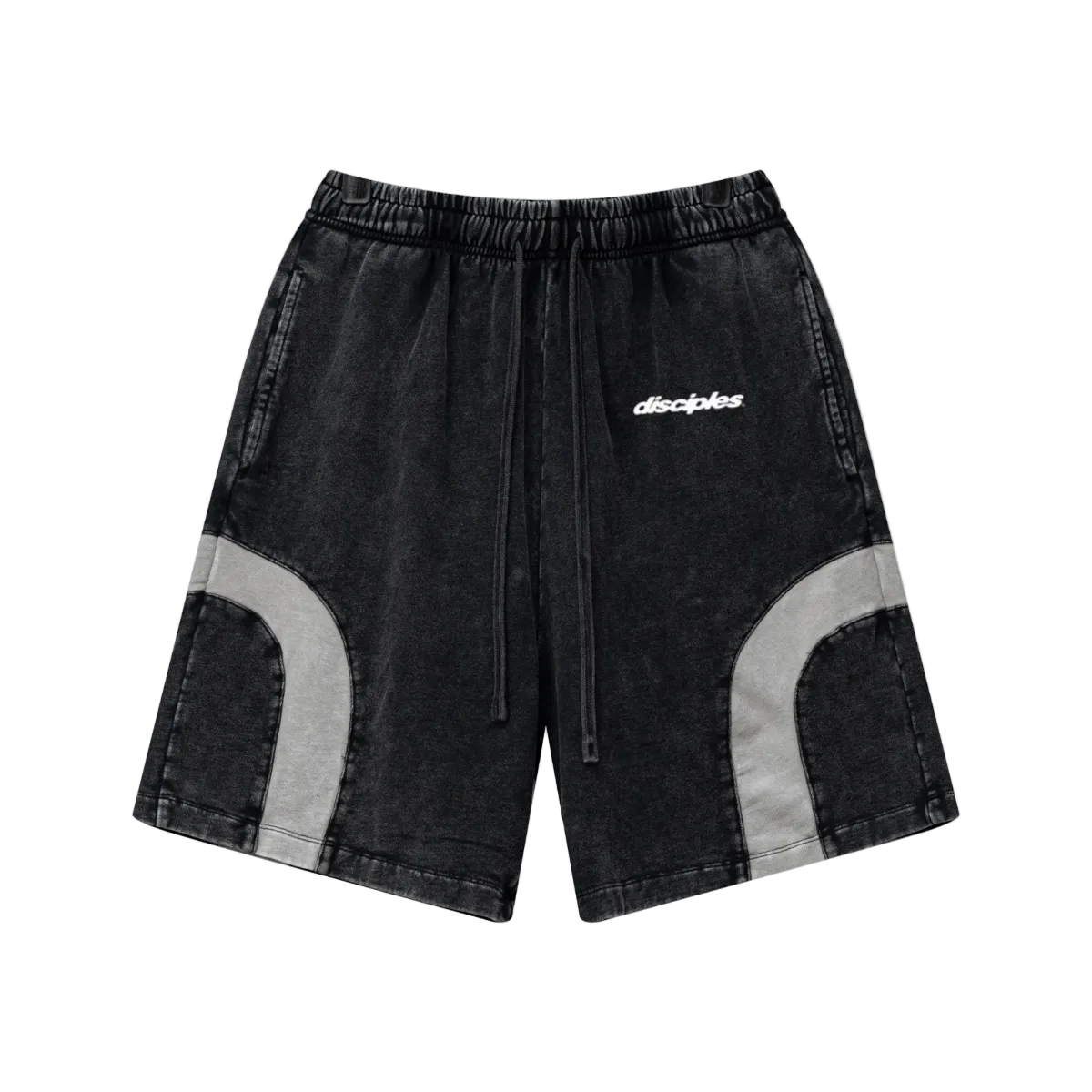 330GSM Unisex Heavyweight Contrast-Panel Snow-Washed Shorts Black/Medium Grey