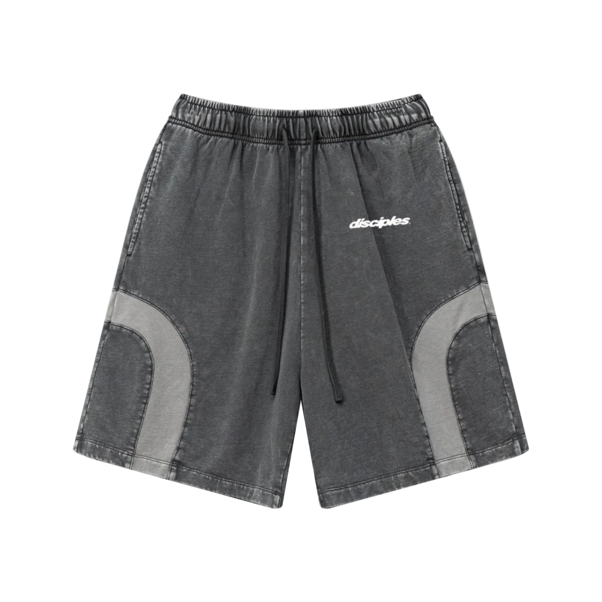 330GSM Unisex Heavyweight Contrast-Panel Snow-Washed Shorts Medium Grey/Dark Grey