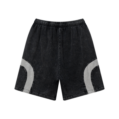 330GSM Unisex Heavyweight Contrast-Panel Snow-Washed Shorts Black/Medium Grey