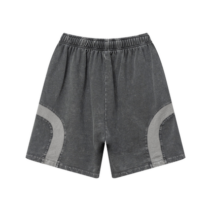 330GSM Unisex Heavyweight Contrast-Panel Snow-Washed Shorts Medium Grey/Dark Grey