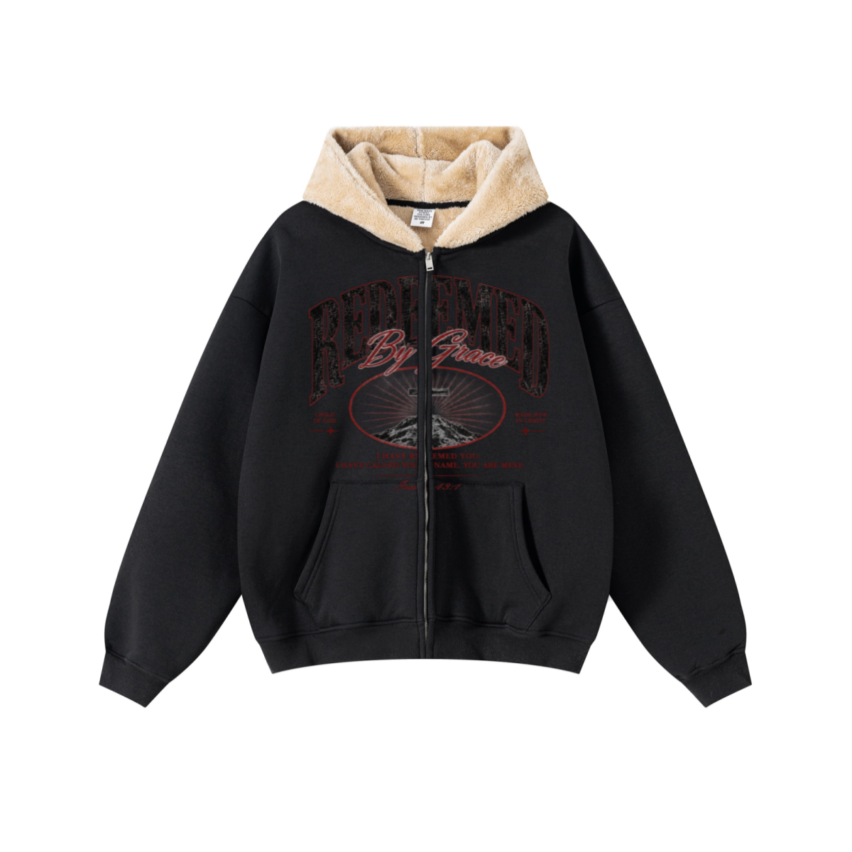 560GSM Unisex Composite Fleece Zip-Up Hoodie Black